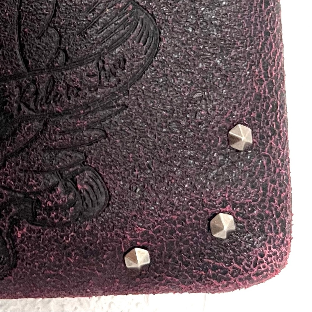 HD BIKER BAG all leather deep purple black distressed studded convertible bag - Picture 10 of 13